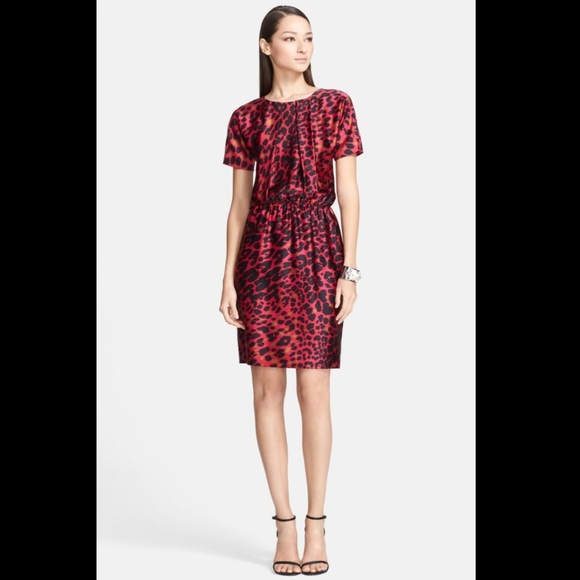NWT $995 St. John Silk Leopard Print Dress‎ Raspberry/Cheetah [SZ 6 ] - Picture 3 of 6